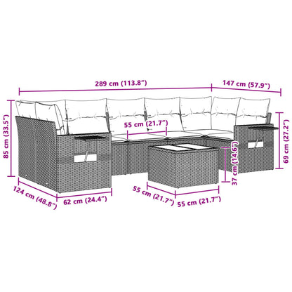 8-tlg. Garten-Sofagarnitur mit Kissen Hellgrau Poly Rattan