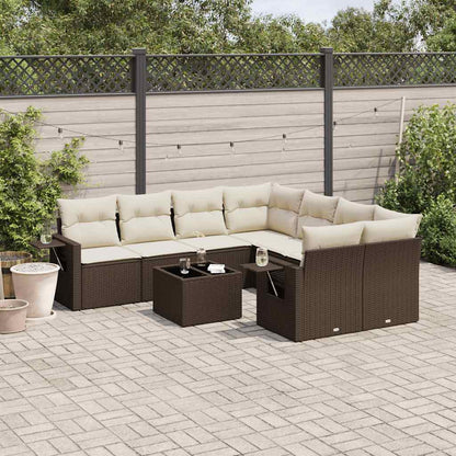 9-tlg. Garten-Sofagarnitur mit Kissen Braun Poly Rattan