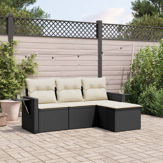 4-tlg. Garten-Sofagarnitur mit Kissen Schwarz Poly Rattan