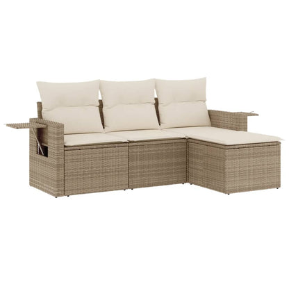 4-tlg. Garten-Sofagarnitur mit Kissen Beige Poly Rattan