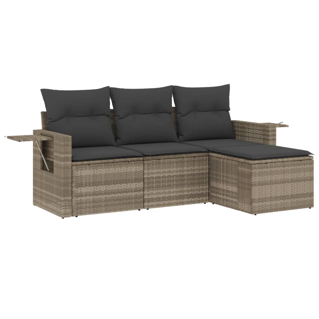 4-tlg. Garten-Sofagarnitur mit Kissen Hellgrau Poly Rattan