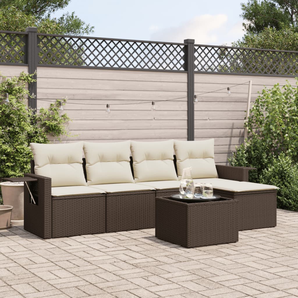 6-tlg. Garten-Sofagarnitur mit Kissen Braun Poly Rattan