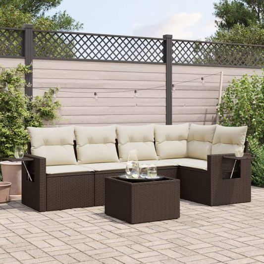 6-tlg. Garten-Sofagarnitur mit Kissen Braun Poly Rattan