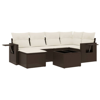 7-tlg. Garten-Sofagarnitur mit Kissen Braun Poly Rattan