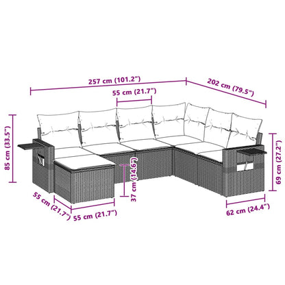 7-tlg. Garten-Sofagarnitur mit Kissen Hellgrau Poly Rattan