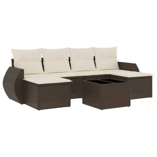 7-tlg. Garten-Sofagarnitur mit Kissen Braun Poly Rattan