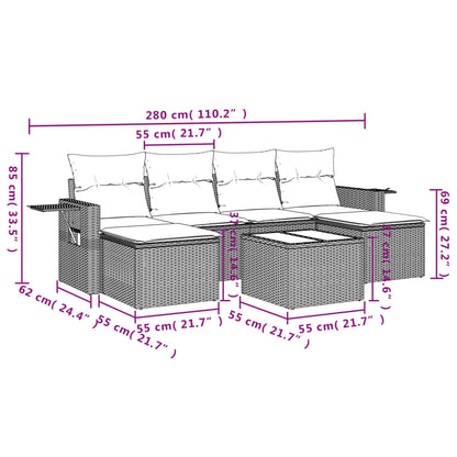 7-tlg. Garten-Sofagarnitur mit Kissen Braun Poly Rattan