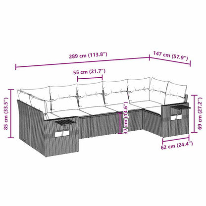 7-tlg. Garten-Sofagarnitur mit Kissen Hellgrau Poly Rattan