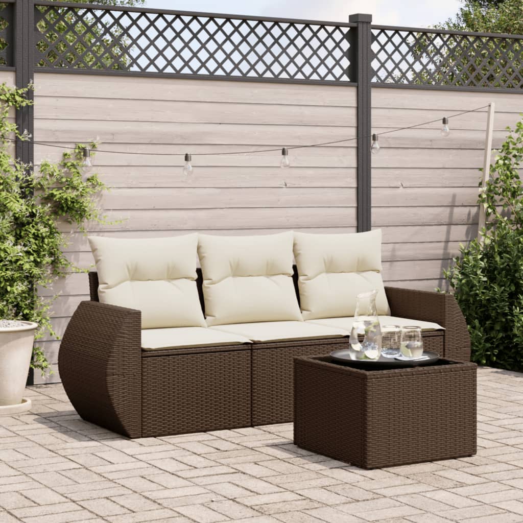 4-tlg. Garten-Sofagarnitur mit Kissen Braun Poly Rattan