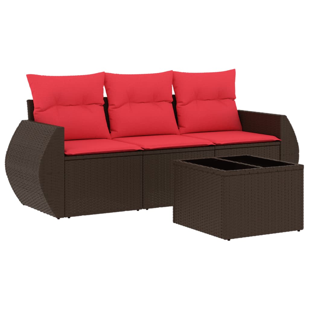 4-tlg. Garten-Sofagarnitur mit Kissen Braun Poly Rattan