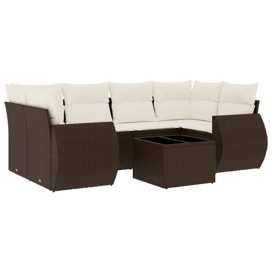 7-tlg. Garten-Sofagarnitur mit Kissen Braun Poly Rattan