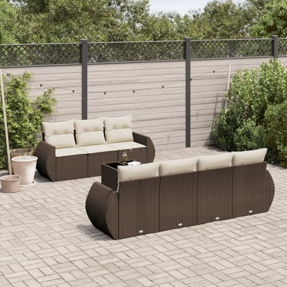 8-tlg. Garten-Sofagarnitur mit Kissen Braun Poly Rattan