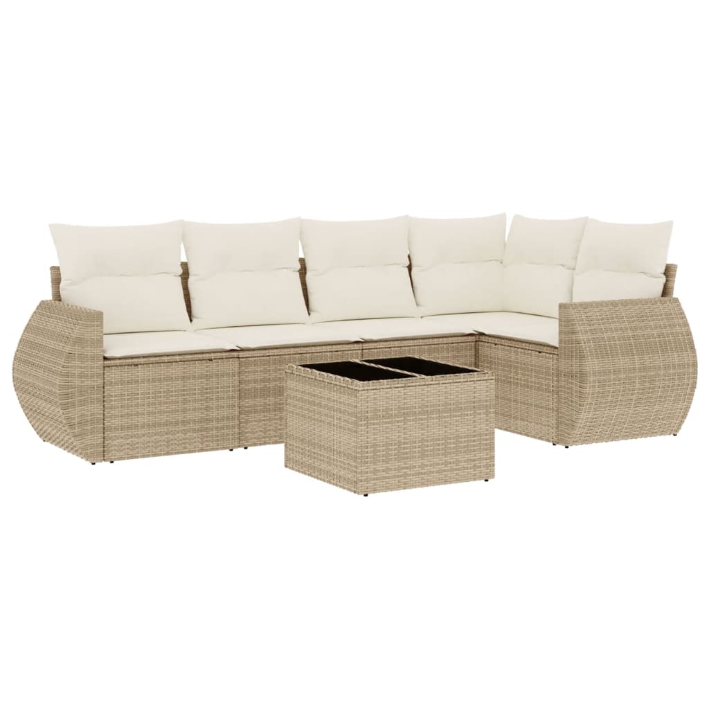 6-tlg. Garten-Sofagarnitur mit Kissen Beige Poly Rattan