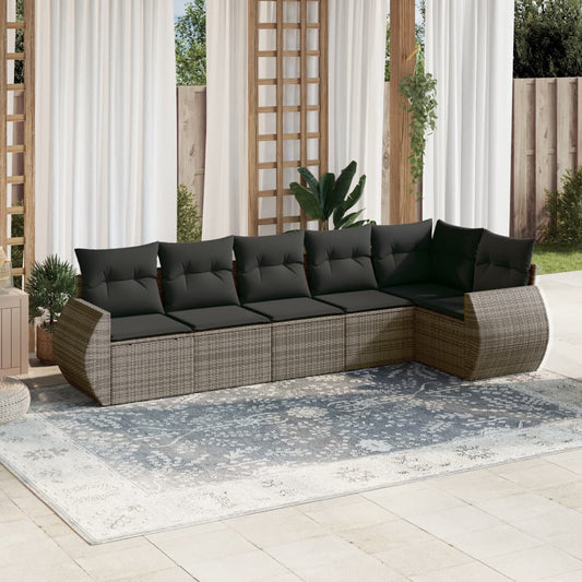 6-tlg. Garten-Sofagarnitur mit Kissen Grau Poly Rattan
