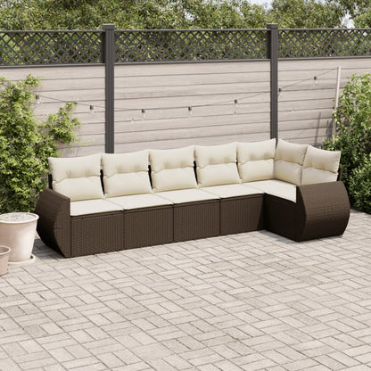 6-tlg. Garten-Sofagarnitur mit Kissen Braun Poly Rattan