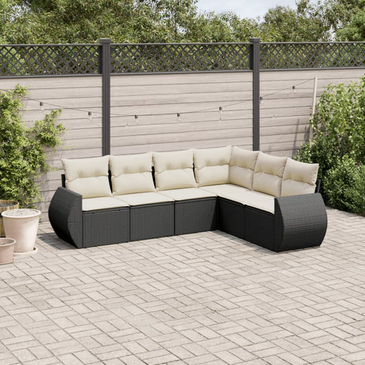 6-tlg. Garten-Sofagarnitur mit Kissen Schwarz Poly Rattan