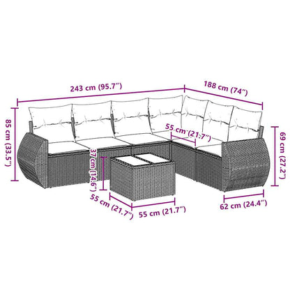 7-tlg. Garten-Sofagarnitur mit Kissen Hellgrau Poly Rattan