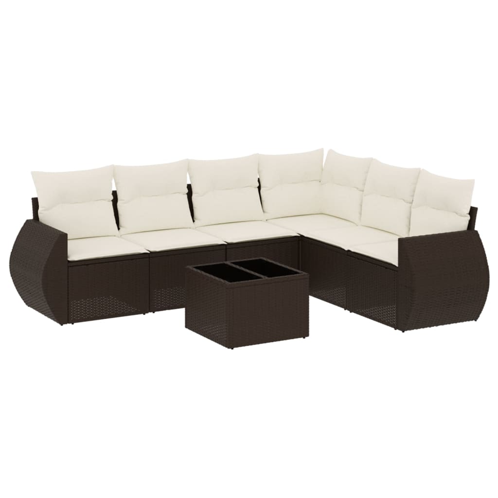 7-tlg. Garten-Sofagarnitur mit Kissen Braun Poly Rattan