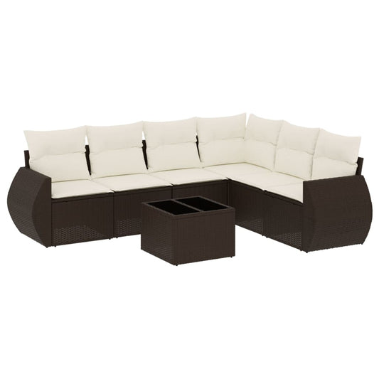 7-tlg. Garten-Sofagarnitur mit Kissen Braun Poly Rattan