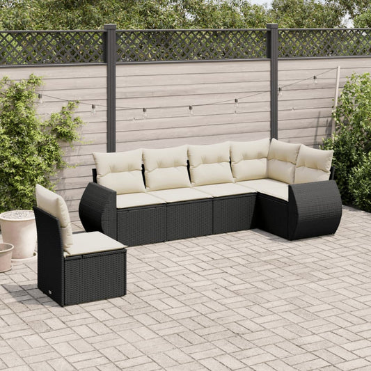6-tlg. Garten-Sofagarnitur mit Kissen Schwarz Poly Rattan