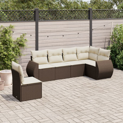 6-tlg. Garten-Sofagarnitur mit Kissen Braun Poly Rattan