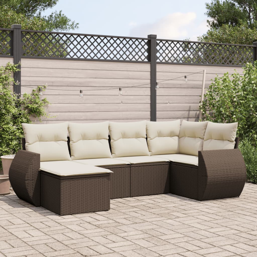 6-tlg. Garten-Sofagarnitur mit Kissen Braun Poly Rattan