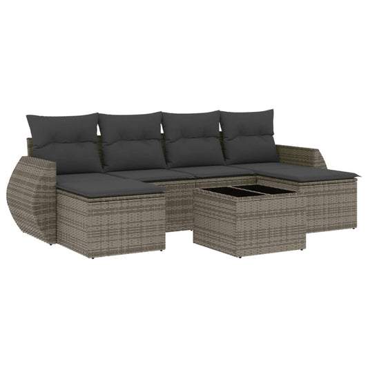 7-tlg. Garten-Sofagarnitur mit Kissen Grau Poly Rattan