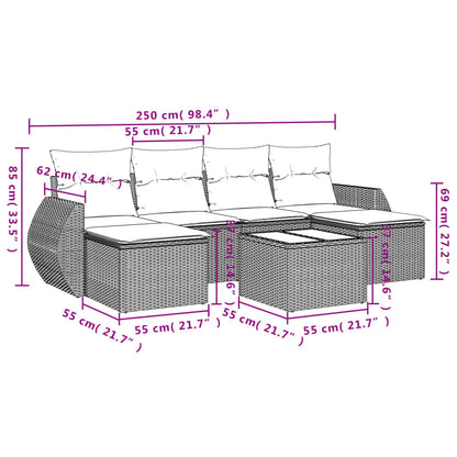 7-tlg. Garten-Sofagarnitur mit Kissen Grau Poly Rattan