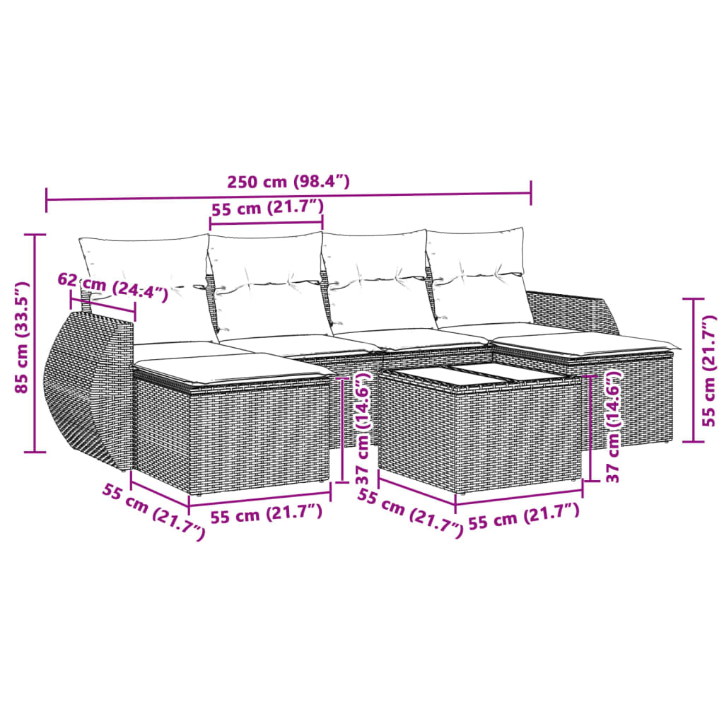 7-tlg. Garten-Sofagarnitur mit Kissen Hellgrau Poly Rattan