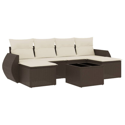 7-tlg. Garten-Sofagarnitur mit Kissen Braun Poly Rattan