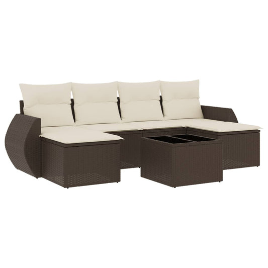 7-tlg. Garten-Sofagarnitur mit Kissen Braun Poly Rattan