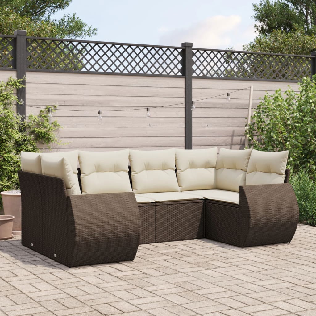 6-tlg. Garten-Sofagarnitur mit Kissen Braun Poly Rattan