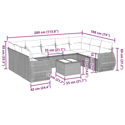10-tlg. Garten-Sofagarnitur mit Kissen Hellgrau Poly Rattan