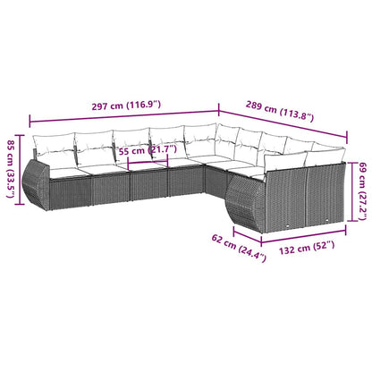 10-tlg. Garten-Sofagarnitur mit Kissen Hellgrau Poly Rattan