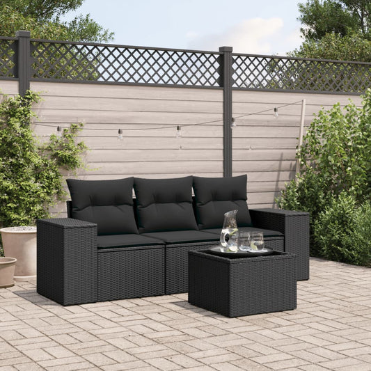 4-tlg. Garten-Sofagarnitur mit Kissen Schwarz Poly Rattan