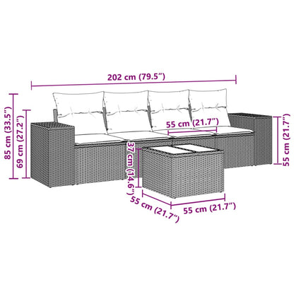 5-tlg. Garten-Sofagarnitur mit Kissen Hellgrau Poly Rattan