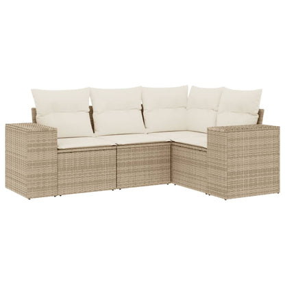 4-tlg. Garten-Sofagarnitur mit Kissen Beige Poly Rattan
