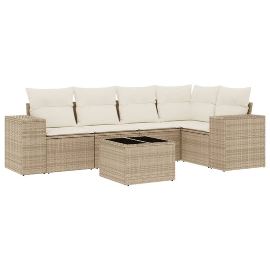 6-tlg. Garten-Sofagarnitur mit Kissen Beige Poly Rattan