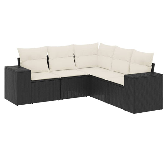 5-tlg. Garten-Sofagarnitur mit Kissen Schwarz Poly Rattan