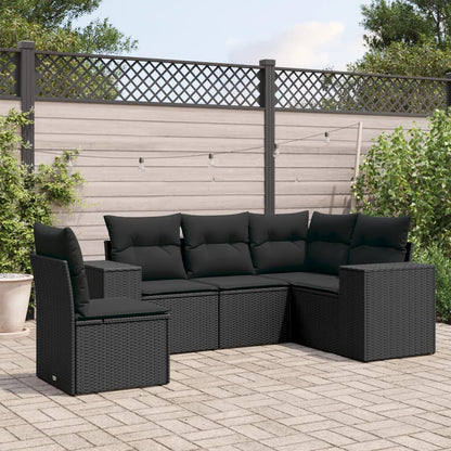 5-tlg. Garten-Sofagarnitur mit Kissen Schwarz Poly Rattan