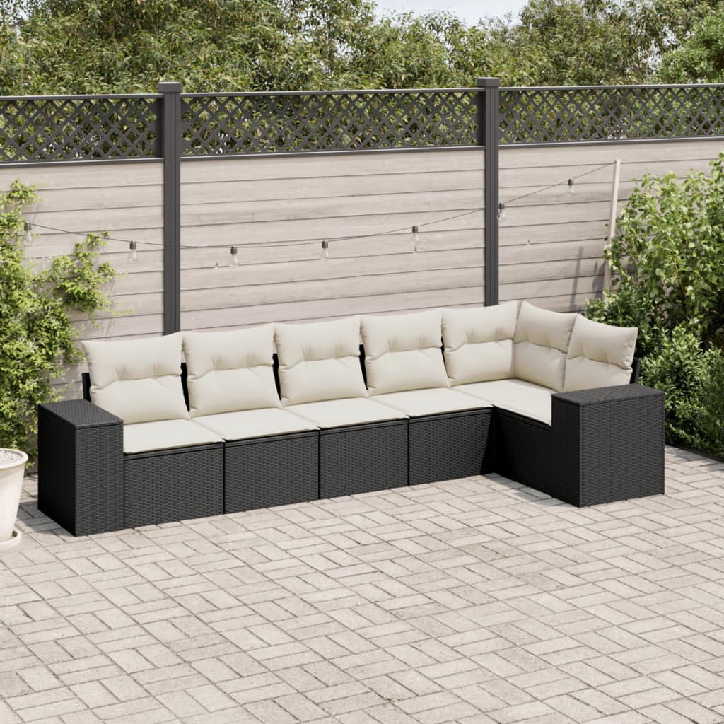 6-tlg. Garten-Sofagarnitur mit Kissen Schwarz Poly Rattan
