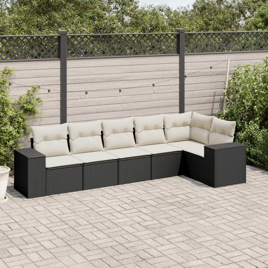 6-tlg. Garten-Sofagarnitur mit Kissen Schwarz Poly Rattan