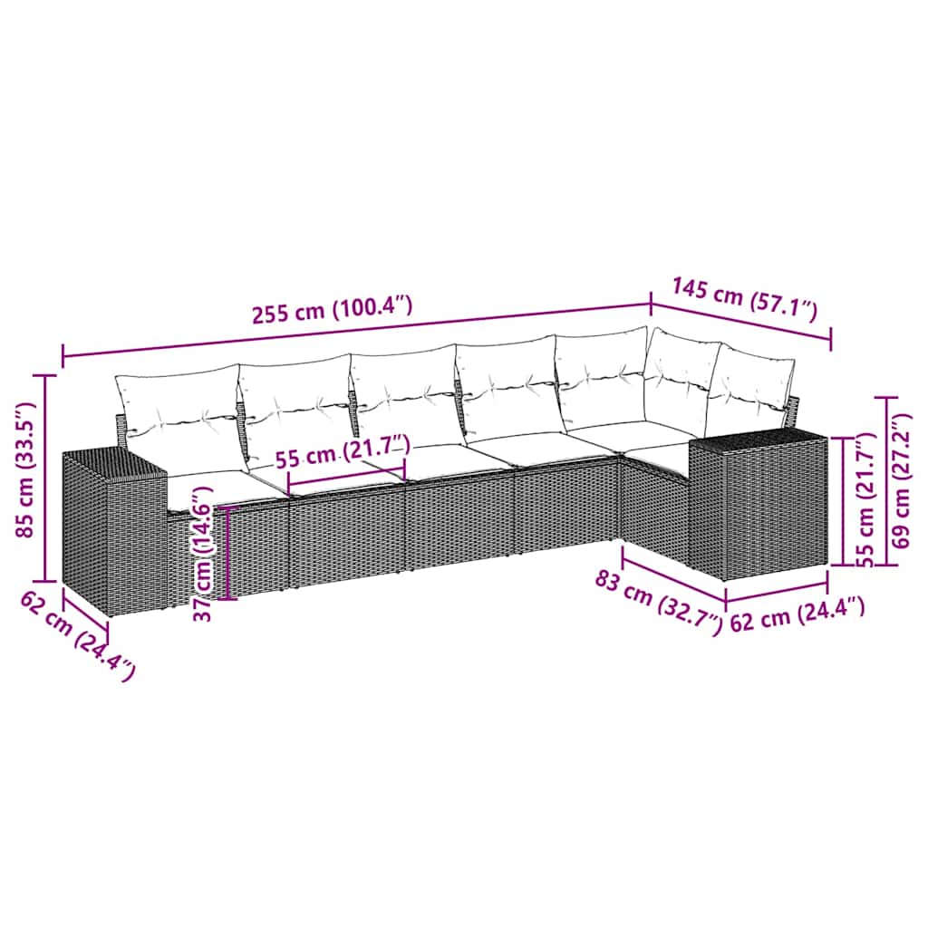 6-tlg. Garten-Sofagarnitur mit Kissen Hellgrau Poly Rattan