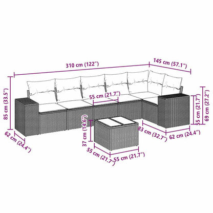7-tlg. Garten-Sofagarnitur mit Kissen Hellgrau Poly Rattan