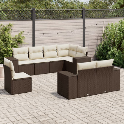 8-tlg. Garten-Sofagarnitur mit Kissen Braun Poly Rattan