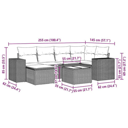 7-tlg. Garten-Sofagarnitur mit Kissen Hellgrau Poly Rattan