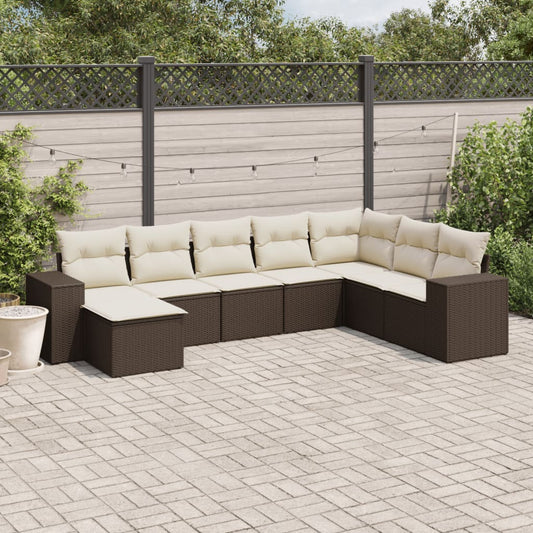 8-tlg. Garten-Sofagarnitur mit Kissen Braun Poly Rattan