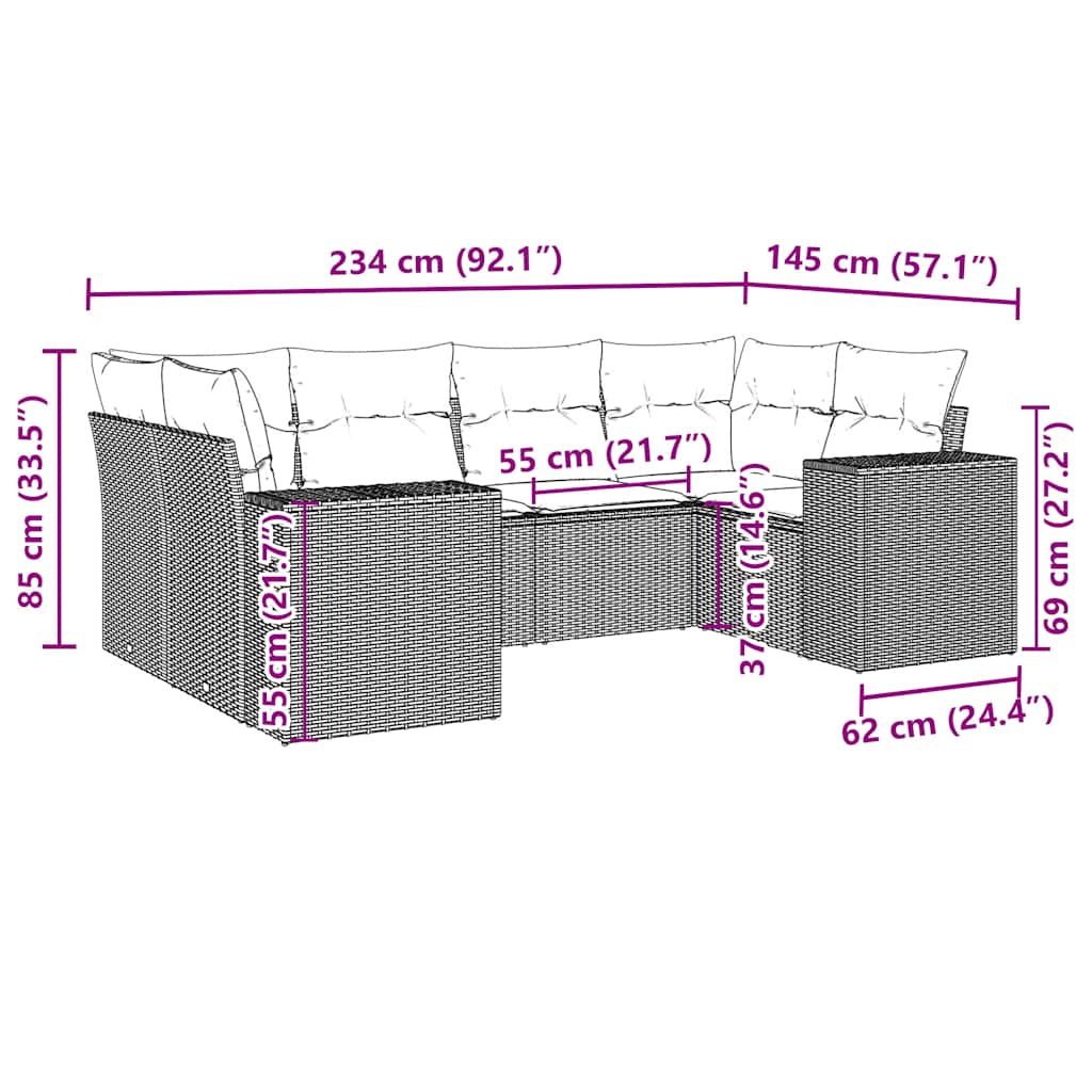 6-tlg. Garten-Sofagarnitur mit Kissen Schwarz Poly Rattan