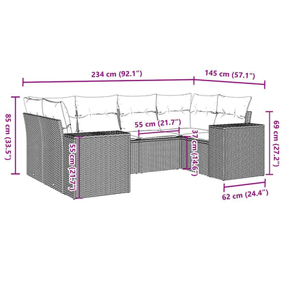 6-tlg. Garten-Sofagarnitur mit Kissen Hellgrau Poly Rattan