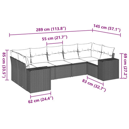 7-tlg. Garten-Sofagarnitur mit Kissen Beige Poly Rattan